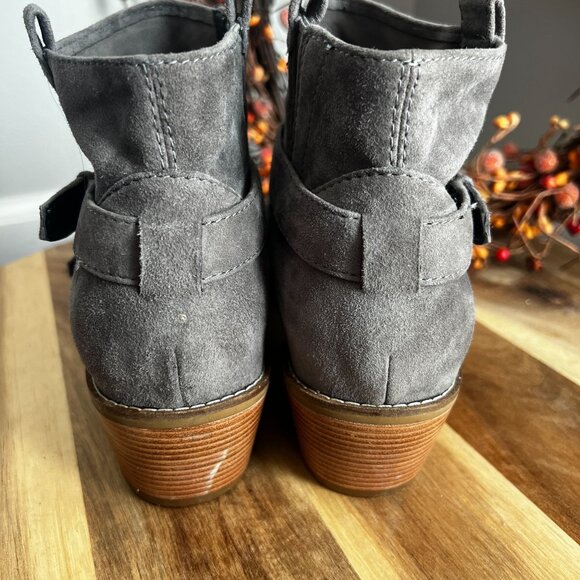 Cole Haan JENSYNN Womens Ankle Western Buckle Bootie Sz 9.5B in Gray Suede - Picture 5 of 12